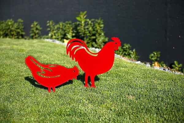 CENTRALE BRICO - Figurine à piquer poule rouge - 28x39 cm  - Acier époxy - large