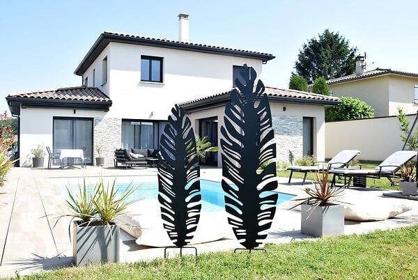 CENTRALE BRICO - Déco en métal à planter Feuille - 40x130 cm - anthracite - large