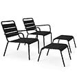 OVIALA - Lot de 2 fauteuils relax avec repose-pieds en métal Noir - Palavas - vignette