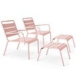 OVIALA - Lot de 2 fauteuils relax avec repose-pieds en métal Rose poudré - Palavas - vignette