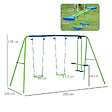 OUTSUNNY - Balançoire 3 agrès portique avec 2 balançoires et face à face dim. 2,8L x 1,4l x 1,78H m métal époxy anticorrosion PE vert bleu - vignette