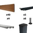 DECKLINEA - Kit Clôture Composite sur Muret CRUZ Teck 9x1,2m - Bois composite & Aluminium - Poteaux sur Platines Gris - Brise vue - vignette