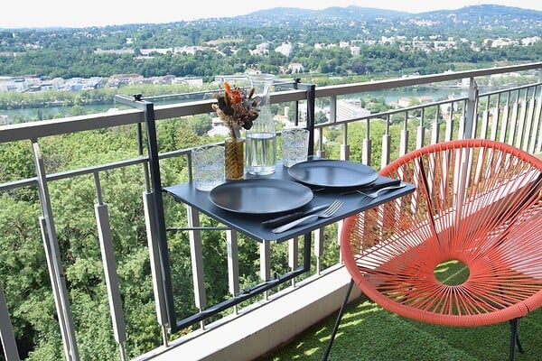 CENTRALE BRICO - Table de balcon réglable Soléa - 55x45 cm - anthracite - large