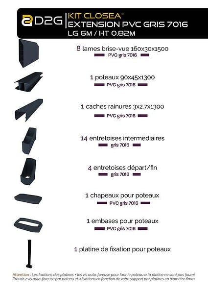 CLOSEA - Kit extension clôture PVC gris – lg : 1m50 x ht : 1m30 - large