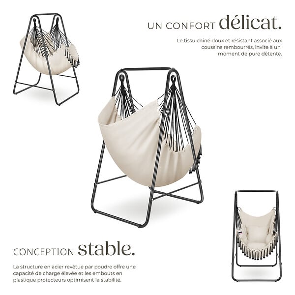 TECTAKE - Fauteuil suspendu ALISON style boho avec une capacité de charge de 160kg beige - large