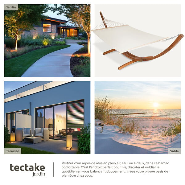 TECTAKE - Hamac sur pied 2 personnes bois blanc en coton polyester 415x150x124 cm - large