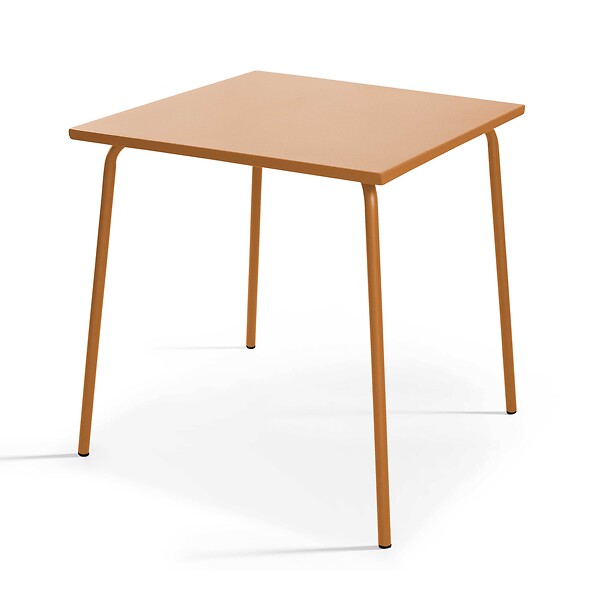 OVIALA - Ensemble table de jardin carrée et 4 fauteuils acier 70 cm caramel - Palavas - large