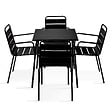OVIALA - Ensemble table de jardin carrée et 4 fauteuils acier 70 cm noir - Palavas - vignette