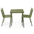 OVIALA - Ensemble table de jardin carrée et 2 chaises vert Kaki - Palavas - vignette