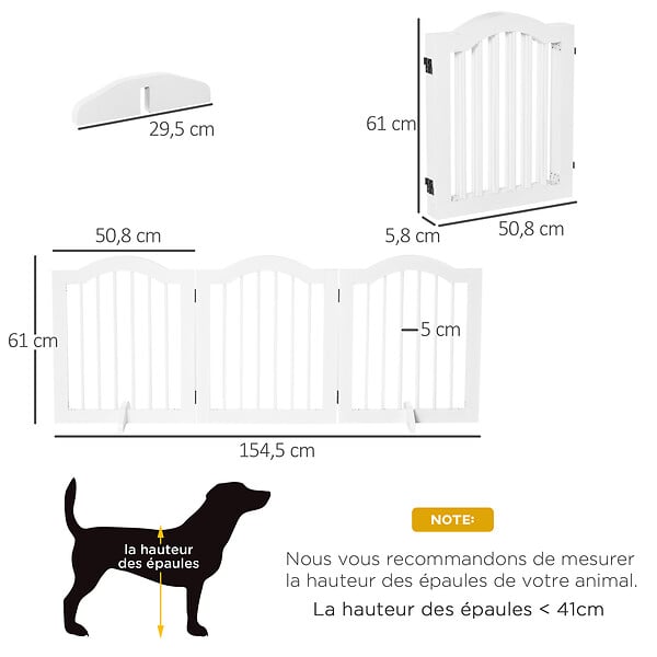 PAWHUT - Barrière modulable pliable barrière de sécurité 154,5L x 61H cm MDF blanc - large