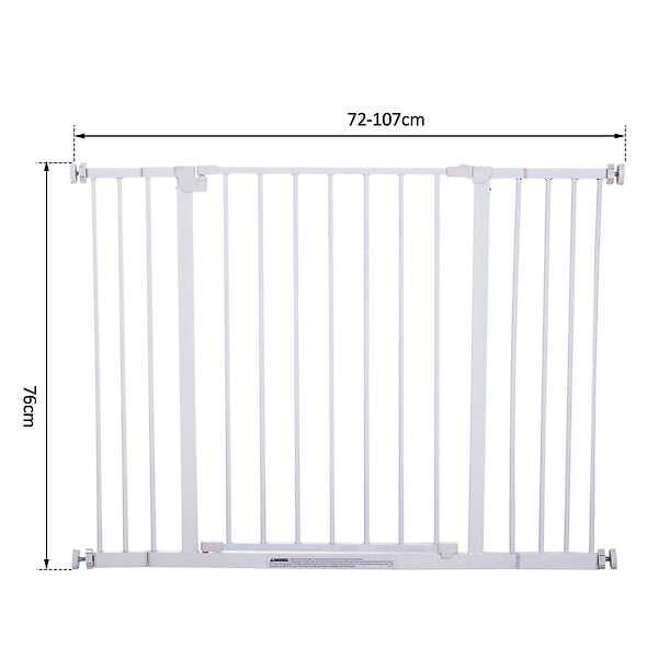PAWHUT - Barrière de sécurité longueur réglable dim. 76-107l x 76H cm sans perçage métal plastique blanc - large