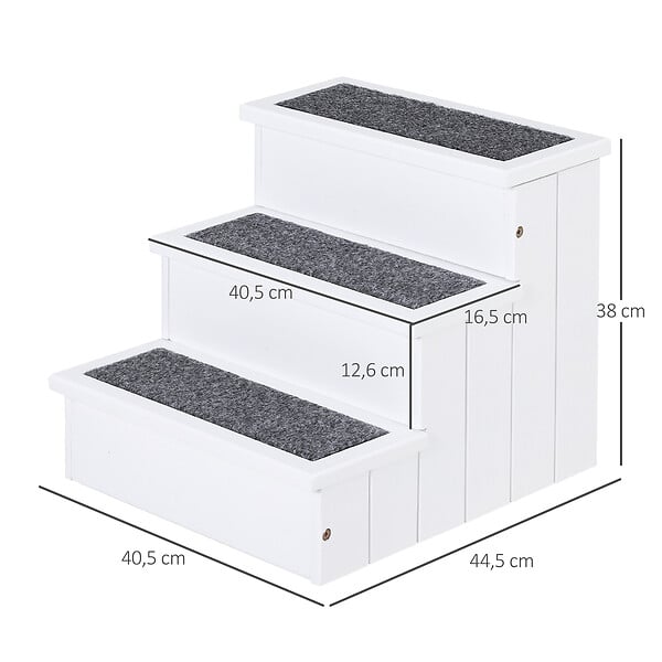 PAWHUT - Escalier pour chien animaux rampe 3 marches revêtement tapis coffre interne rangement blanc - large