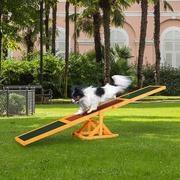 PAWHUT - Agility sport pour chien bascule - bascule pour chien - équipement entrainement chien - bois sapin pré-huilé feutre bitumé antidérapant brique vert - large