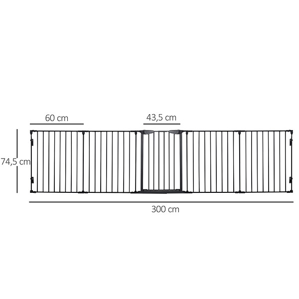 PAWHUT - Barrière de sécurité parc enclos chien modulable pliable porte verrouillable intégrée 5 panneaux en métal 300L max. x 74,5H cm métal PP noir - large