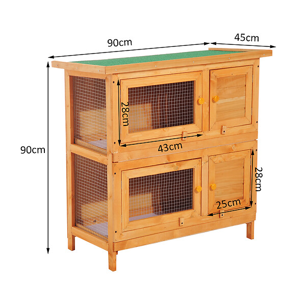 PAWHUT - Clapier à lapin cage à lapin double niveau plateaux coulissants 4 portes verrouillables toit ouvrant 90L x 45l x 90H cm - large