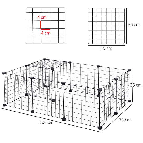 PAWHUT - Cage parc enclos pour animaux domestiques L 106 x l 73 x H 36 cm bords arrondis fil métallique noir 55 - large