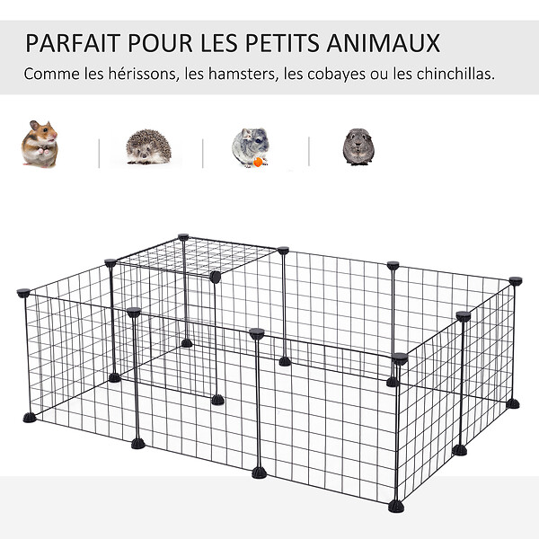 PAWHUT - Cage parc enclos pour animaux domestiques L 106 x l 73 x H 36 cm bords arrondis fil métallique noir 55 - large