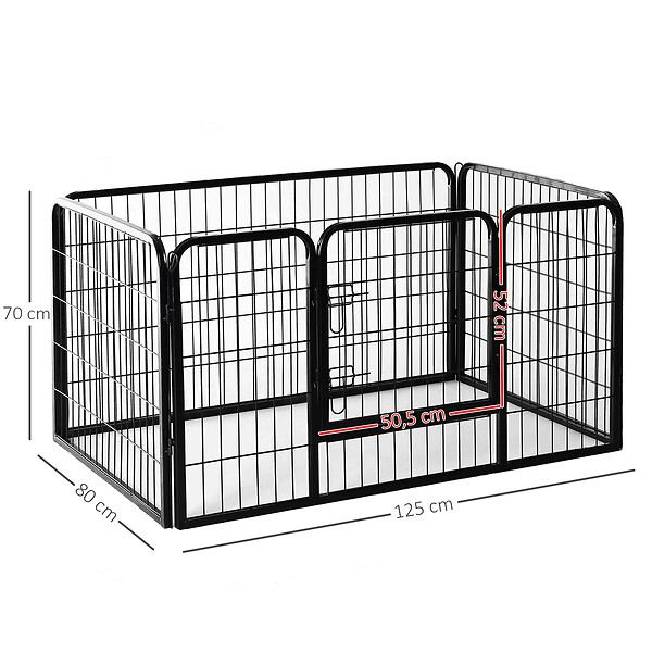 HOMCOM - Luxe parc enclos acier 125L x 80l x 70H cm 4 panneaux et 1 porte pour chiens noir - large