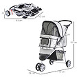PAWHUT - Poussette buggy pliable animaux chariot pliant chien chat porte-gobelet panier de rangement inclus roues avec frein tissu 600D Oxford métal gris - vignette