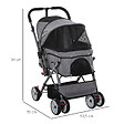 PAWHUT - Poussette buggy pliable chien chat panier et sac de rangement attaches sécurité housse réglable poignée réversible acier Oxford gris chiné noir - vignette