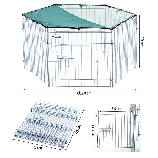 PAWHUT - PawHut Parc enclos modulable Acier 6 Panneaux et 1 Porte pour Chiens Ø 120 x 60 cm Gris Métal vert - large