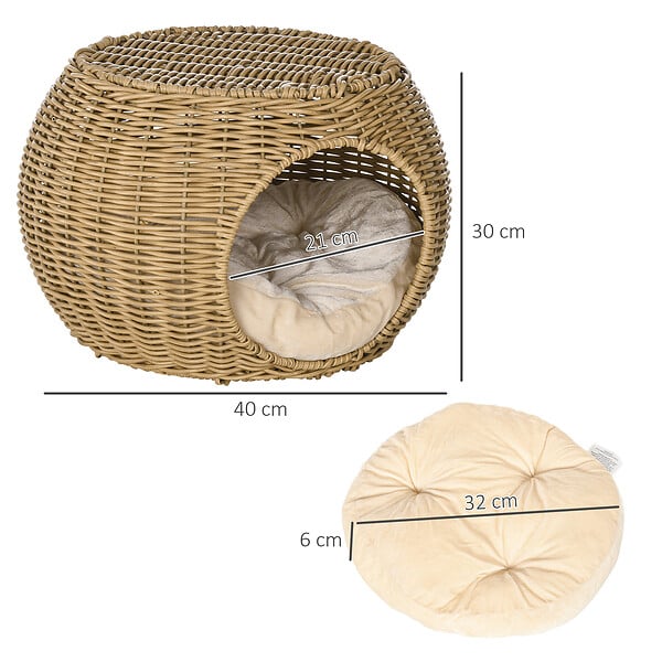 PAWHUT - Panier chat lit chat cosy grand confort dim. Ø 40 x 30H cm coussin moelleux inclus polyester résine beige - large