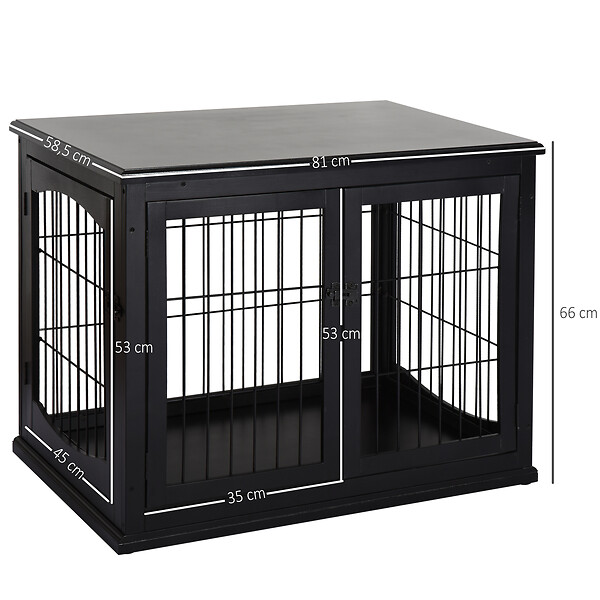 PAWHUT - Cage pour chien animaux cage en bois MDF classe E1 3 portes verrouillables max. 30 Kg dim. 81L x 58l x 66H cm noir - large