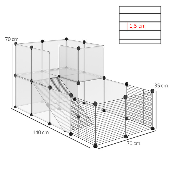 PAWHUT - PawHut Cage parc enclos modulable petits animaux de compagnie - dim. standards 140L x 70l x 70H cm - 27 panneaux bords arrondis - résine PP fils d'acier noir - large