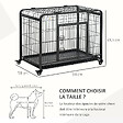 PAWHUT - Cage pour chien pliable cage de transport sur roulettes 2 portes verrouillables plateau amovible dim. 94L x 58l x 69H cm métal gris noir - vignette