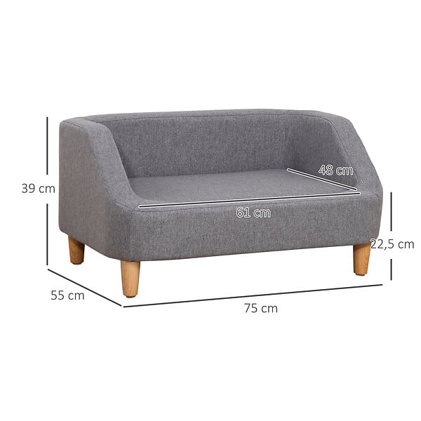 PAWHUT - Canapé chien lit pour chien design scandinave déhoussable dim. 75L x 55l x 39H cm pieds bois tissu polyester gris - large