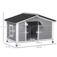 PAWHUT - Niche chien style cottage - 2 fenêtres, porte, toit ouvrant bitumé - bois sapin gris - vignette