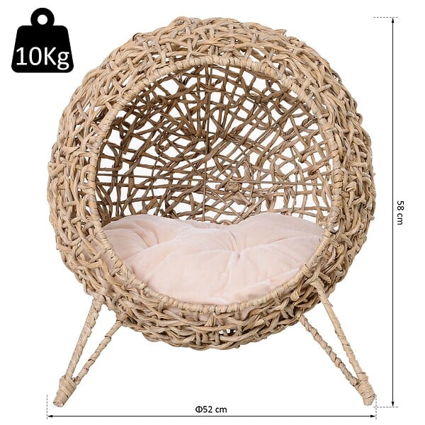 PAWHUT - PawHut Panier chat lit chat cosy grand confort dim. Ø 52 x 58H cm coussin moelleux inclus résine tressée imitation rotin beige - large