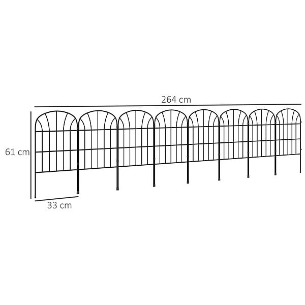 OUTSUNNY - Lot de 8 clôtures de jardin décoratives avec ornements métal noir - large