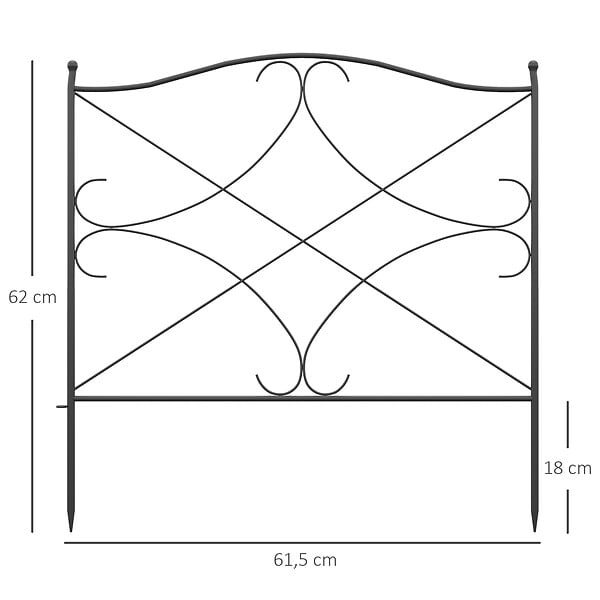 OUTSUNNY - Lot de 5 clôtures de jardin décoratives en métal avec ornements - dim. totales 305L x 62H cm - noir - large