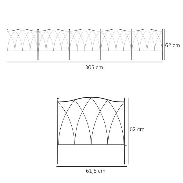 OUTSUNNY - Lot de 5 clôtures de jardin décoratives en métal avec ornements - dim. totales 305L x 62H cm - noir - large