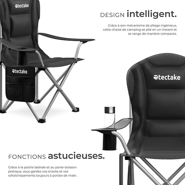 TECTAKE - Chaise de camping rembourrée pliable MTX noir - large