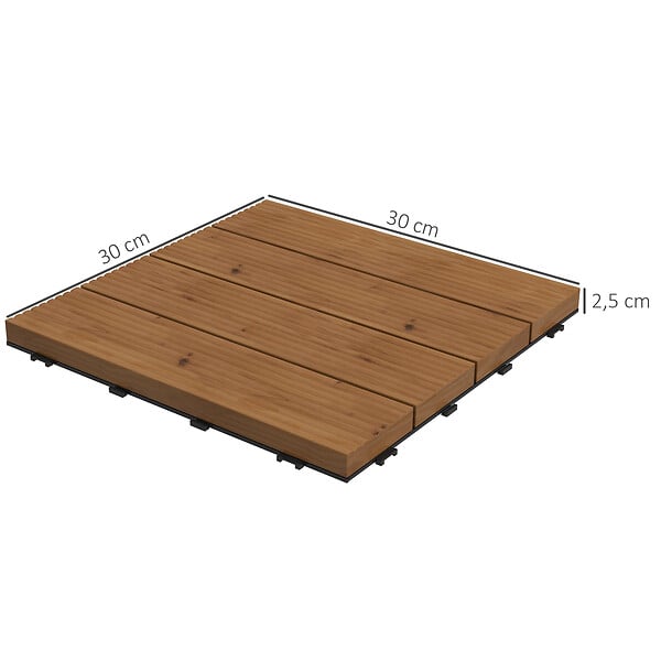 OUTSUNNY - Dalles terrasse - caillebotis - lot de 12 pcs, max. 1,08 m²- clipsables, installation très simple - lamelles bois sapin pré-huilé - large