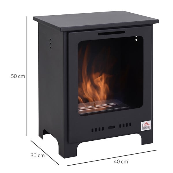 HOMCOM - Cheminée bioéthanol sur pieds style néo-rétro poêle 1 brûleur 1,5 L dim. 40L x 30l x 50H cm couverture 20-25 m² noir - large
