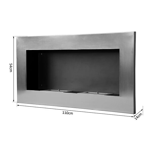 HOMCOM - Cheminée bioéthanol murale design Bauhaus - double brûleur 3 L - dim. 110L x 14l x 54H cm - couverture 25-30 m² - acier inox. brossé - large