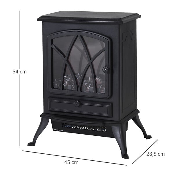 HOMCOM - Cheminée électrique poêle style rétro thermostat 1000-2000 W noir - large