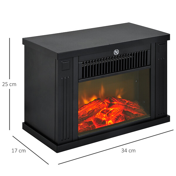HOMCOM - Cheminée électrique poêle style contemporain thermostat 600-1200 W noir - large