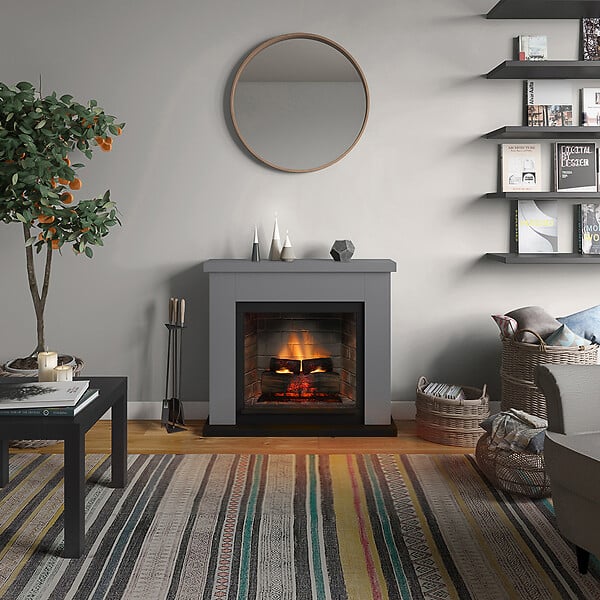 CENTRALE BRICO - Cheminée électrique connectée 1400W - FRODE Powerflame 2 - effets flammes 3D et crépitement - Gris - large