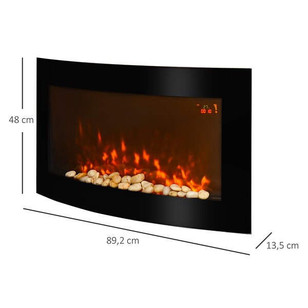 HOMCOM - Cheminée électrique murale éclairages latéraux LED design avant-gardiste affichage LED avec télécommande et minuterie 1000/2000 W luminosité réglable noir - large
