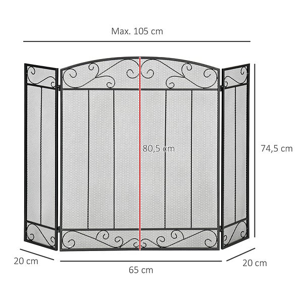 HOMCOM - Grille de protection pour cheminée - pare-feu large pour cheminée ou poêle - pare-étincelles - barrière de sécurité - 3 volets pliables - acier métal noir - large