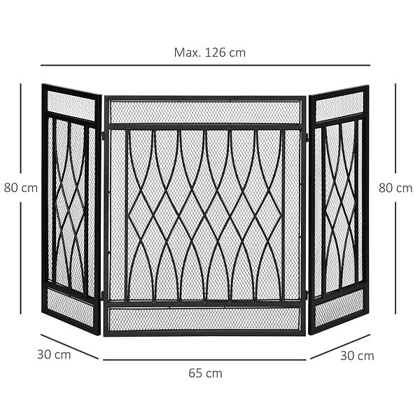HOMCOM - Grille de protection pour cheminée - pare-feu large pour cheminée ou poêle - pare-étincelles - barrière de sécurité - 3 volets pliables - métal noir - large