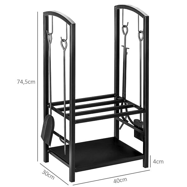 OUTSUNNY - Serviteur de cheminée - porte bûches - range bûches multi accessoires 2 étagères 40L x 30l x 75H cm métal noir - large