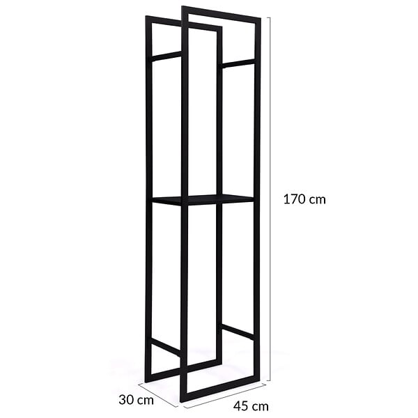 ID MARKET - Range bûches vertical acier noir avec étagère H.170 CM pour cheminée - large