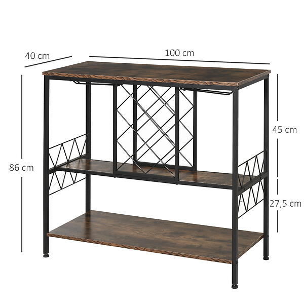 HOMCOM - Homcom Étagère Style Industriel Étagère Porte Bouteilles Casier À Vin 7 Bouteilles Support Verres À Vin Intégré 16 Max. Métal Noir Panneaux Particules Aspect Vieux Bois Veinage - large