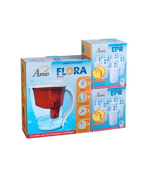 APIC - Pack 12 Cartouches et carafe filtrante rouge offerte - large