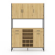 ID MARKET - Buffet de cuisine 120 CM DETROIT 5 portes + tiroirs + range-bouteilles design industriel - vignette